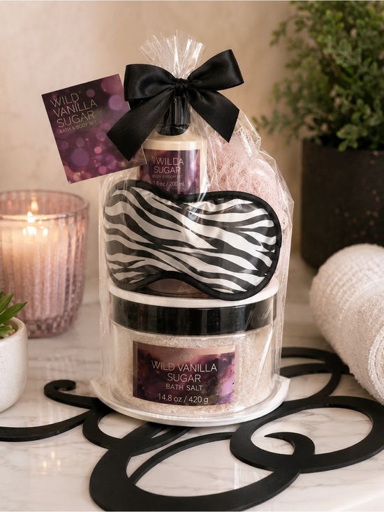 Image Essentials Other - Wild Vanilla Sugar Bath & Body Gift Set | Bath Salts Lotion Eye Mask Loofah